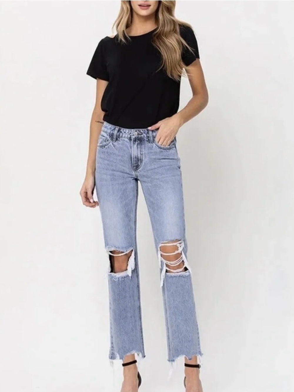 VERVET 90s Vintage Distressed Straight Leg
Cropped Jeans Blue Melody Size 27